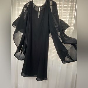 Black Flowy Cocktail Dress with Ruffle Flutter Sleeves